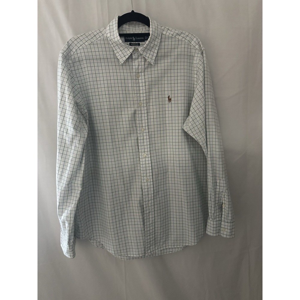 Ralph Lauren Men's Plaid Green Long Sleeve Button Down Classic Fit SIZE LARGE